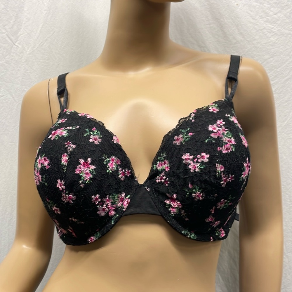 Victoria's Secret Lined Demi Black Floral Netting Bra